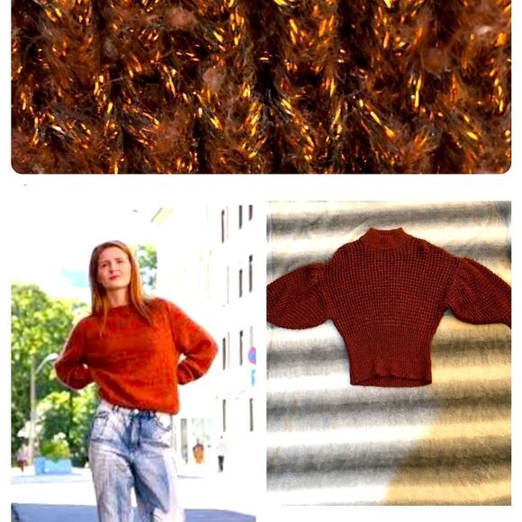 EXPRESS PUFF SLEEVE COPPER GLITTER SPARLE SWEATER - Picture 1 of 4